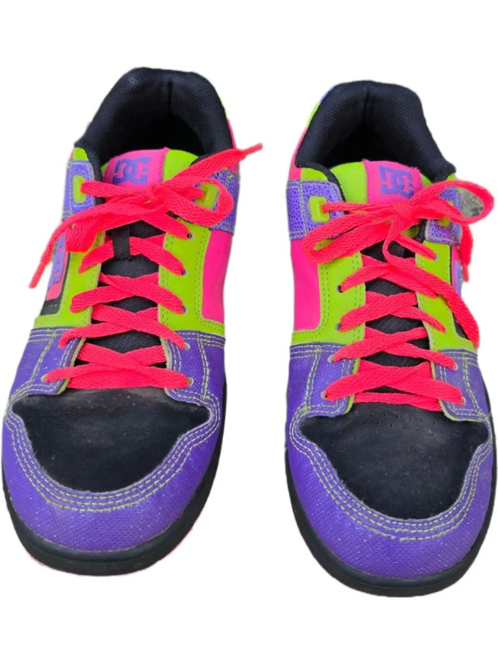 DC Shoes Destroyer Womens 9 Neon Color Block Skate Sneakers Purple Pink Scene